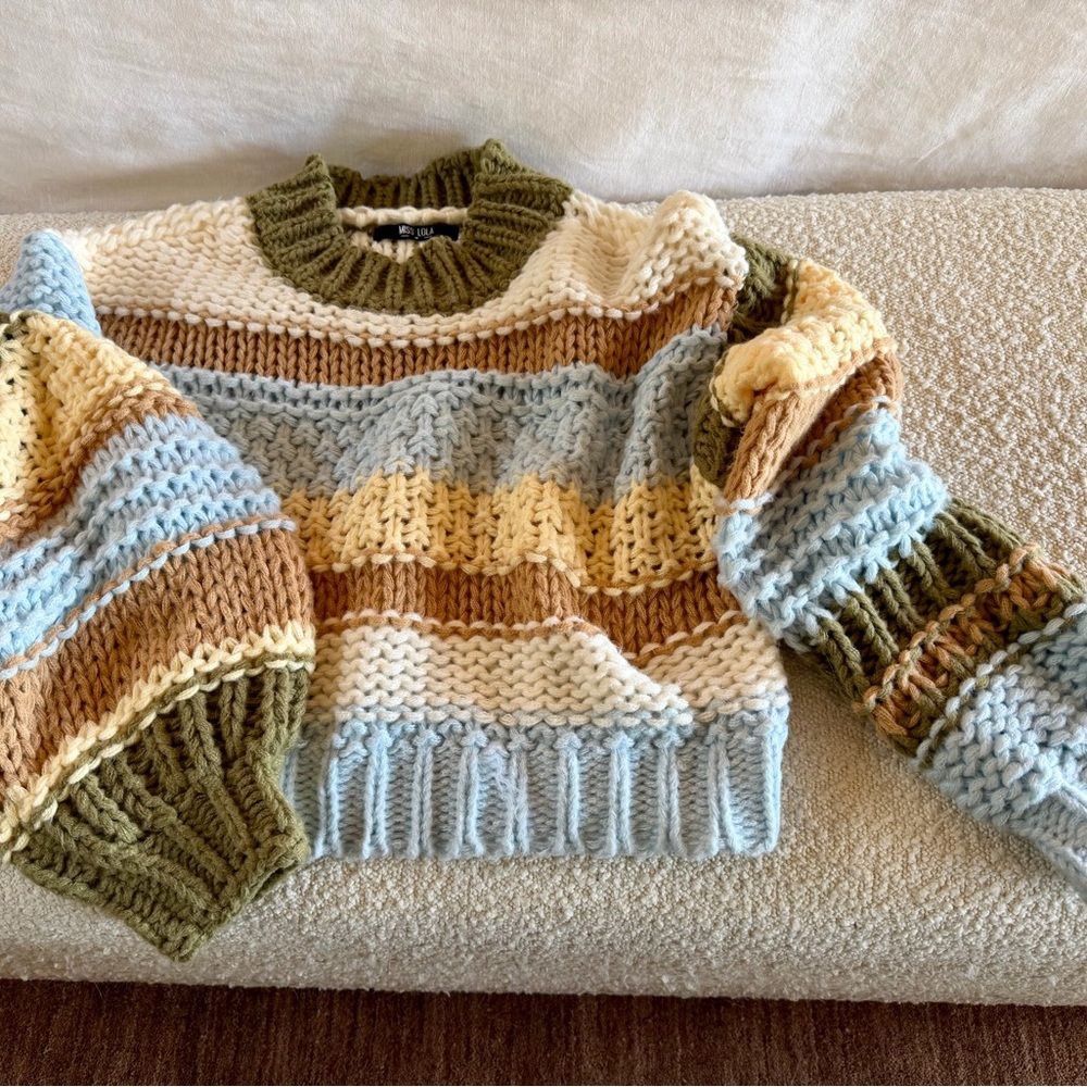 Miss Lola Pastel Striped Knit Sweater - Picture 2 of 6